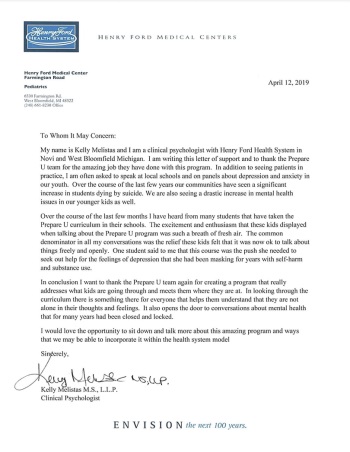 Henry Ford Behavioral Health Letter of Support