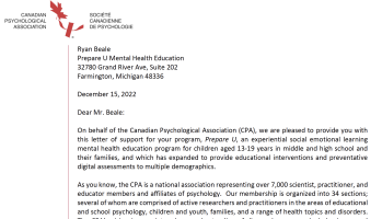 Prepare U Receives International Recognition from the Canadian Psychological Association  article